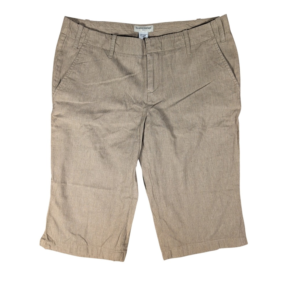 Banana Republic Tan Pinstripe Cotton Bermuda Shorts Knee Length Women's Size 10